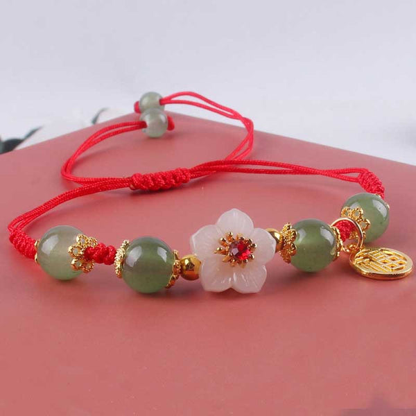 Crystal Heart Flower Red String Bracelet | Buddhist Feng Shui Wealth & Protection Amulet, Adjustable Red String Gift