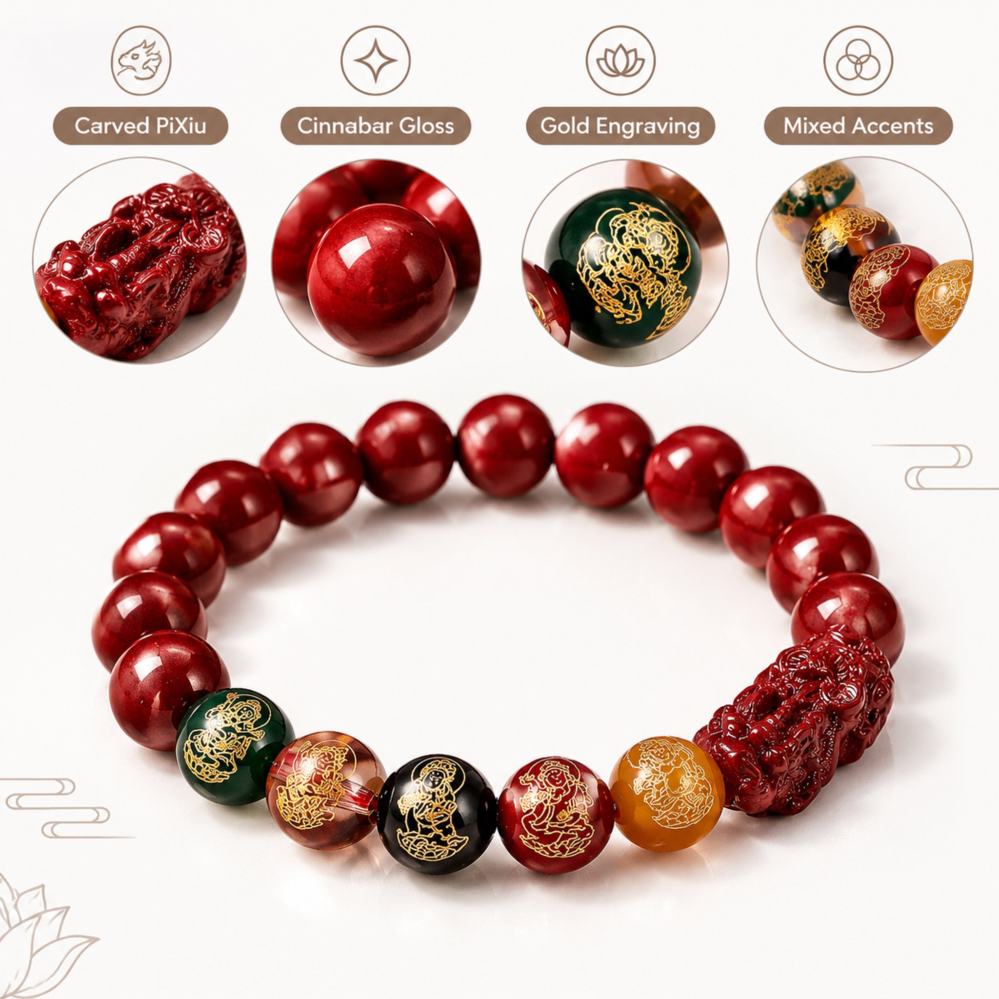 Five Wealth Gods Cinnabar-Look Bracelet — image 5