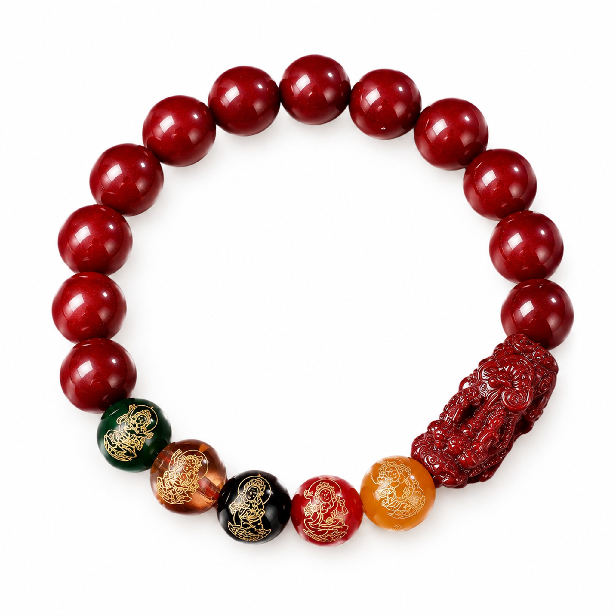 Five Wealth Gods Cinnabar-Look Bracelet