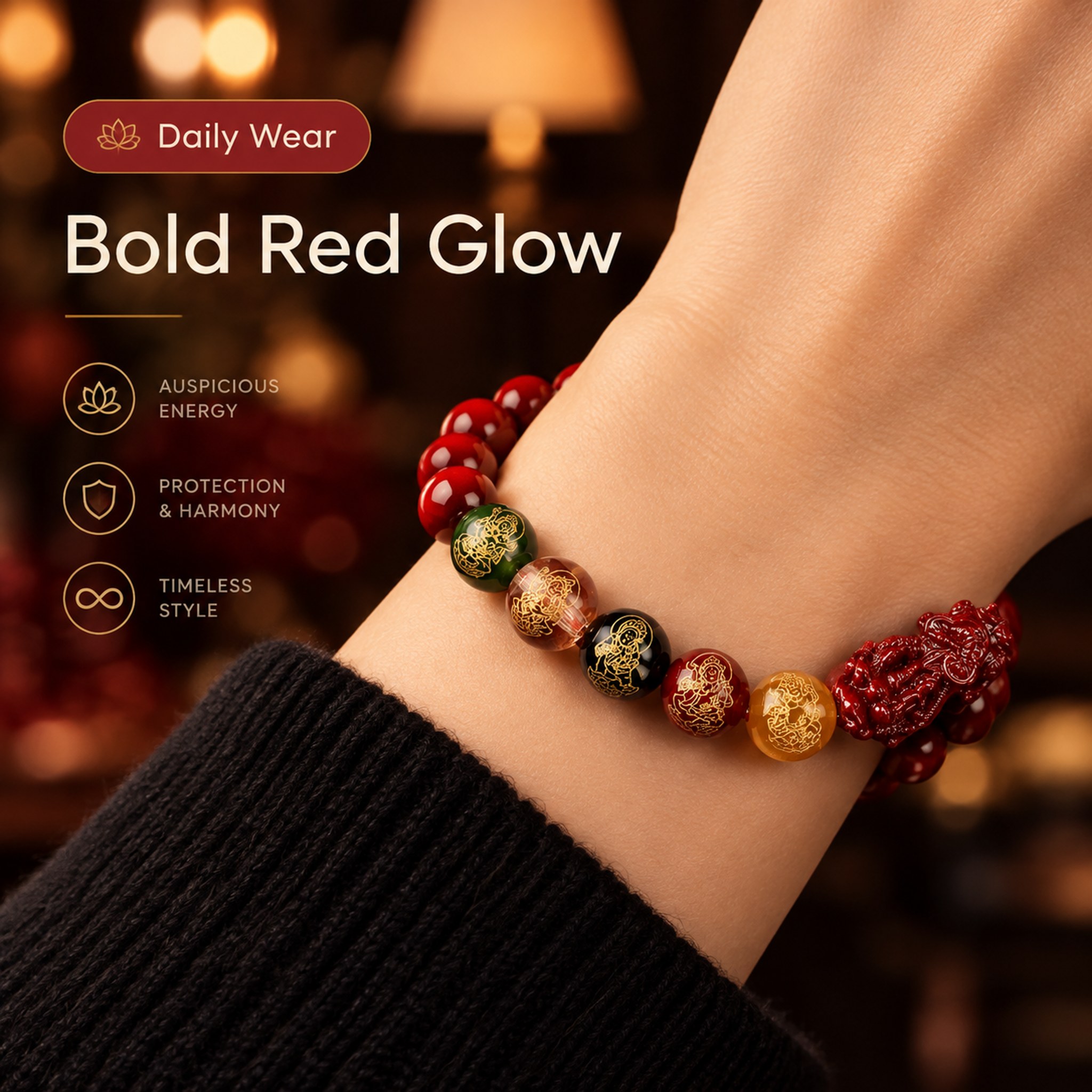 Five Wealth Gods Cinnabar-Look Bracelet — image 7
