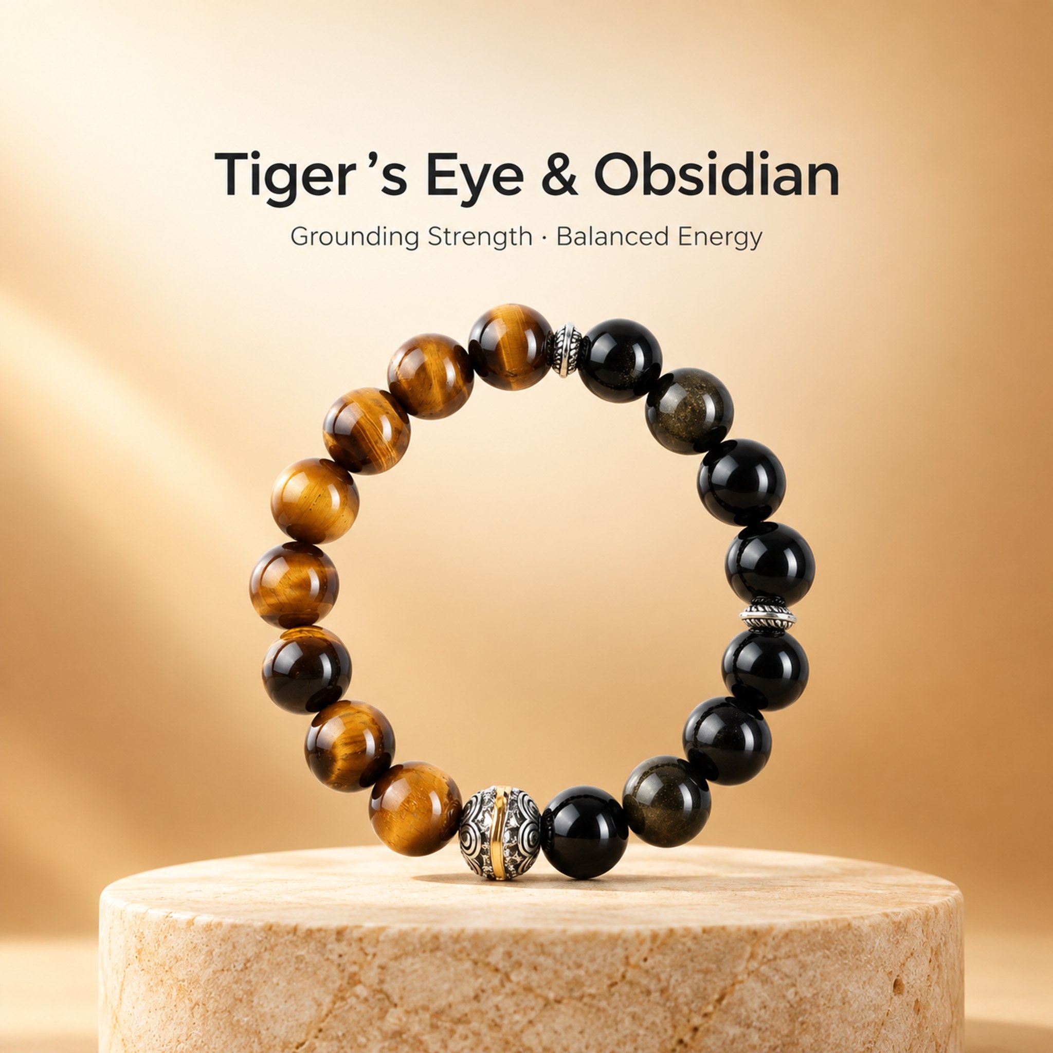 Tiger Eye & Obsidian Guochao Bracelet — image 2