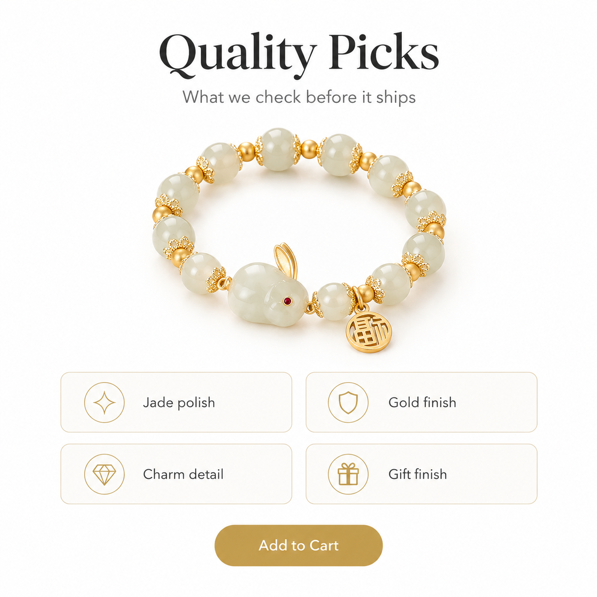Jade-Look Rabbit Bracelet — image 3
