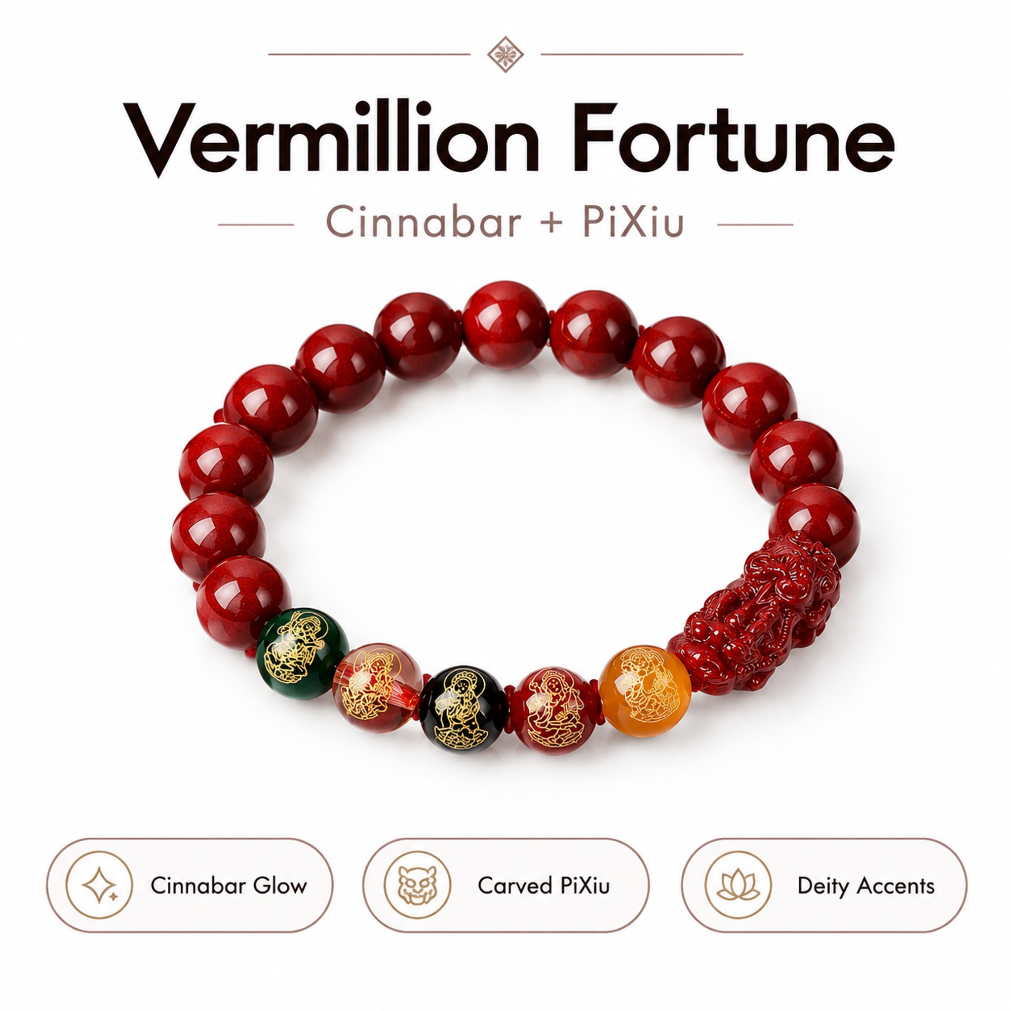 Five Wealth Gods Cinnabar-Look Bracelet — image 3