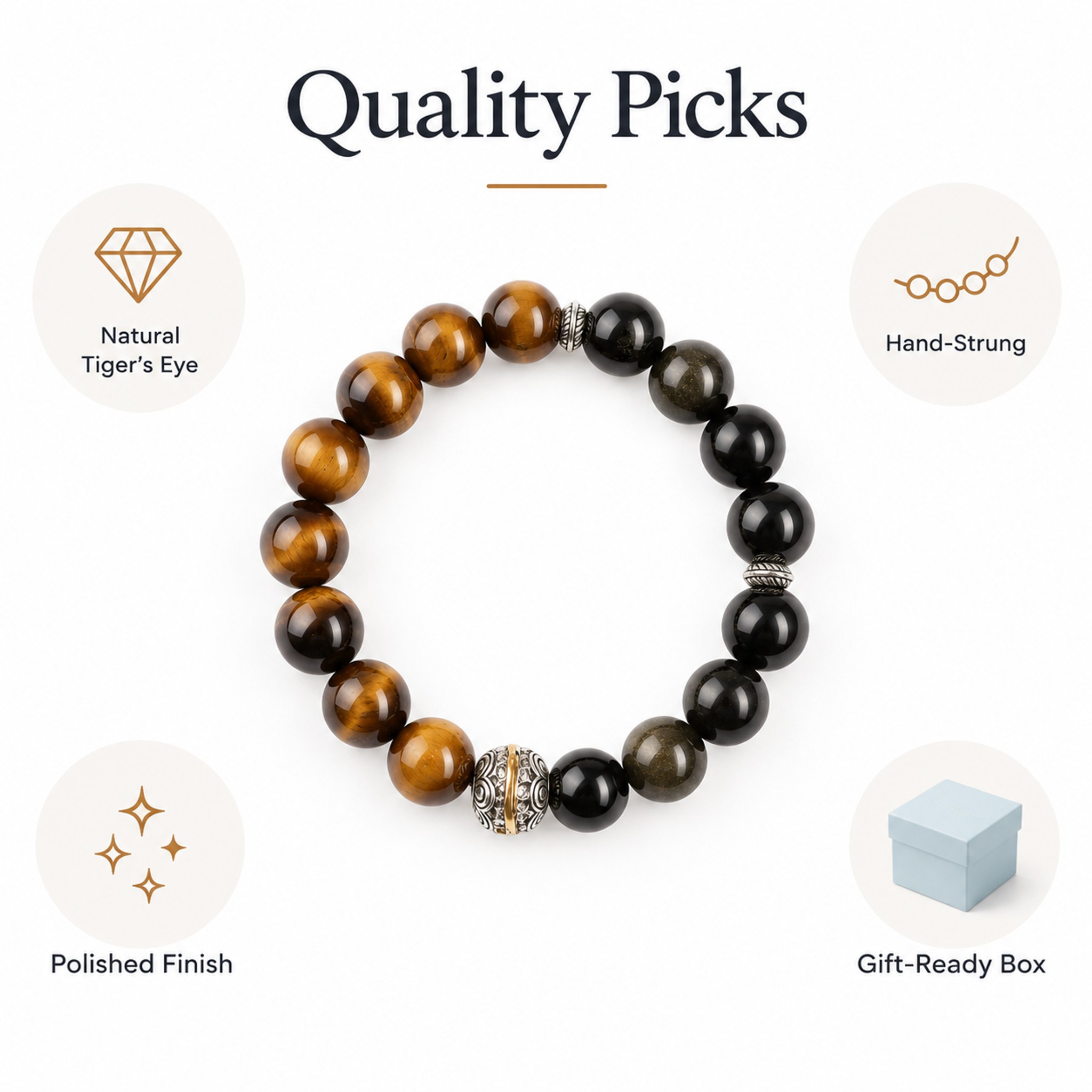 Tiger Eye & Obsidian Guochao Bracelet — image 3