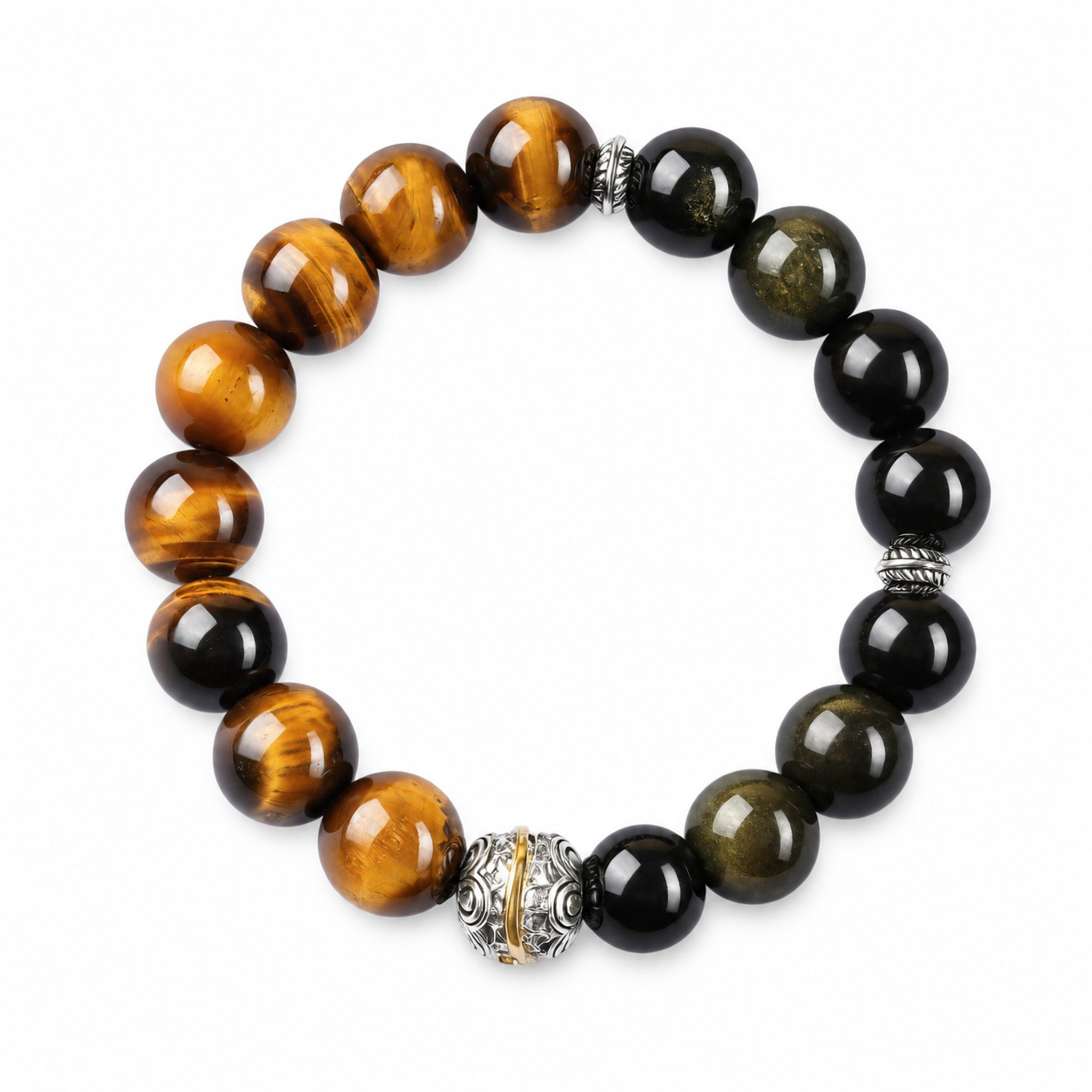 Tiger Eye & Obsidian Guochao Bracelet — image 8