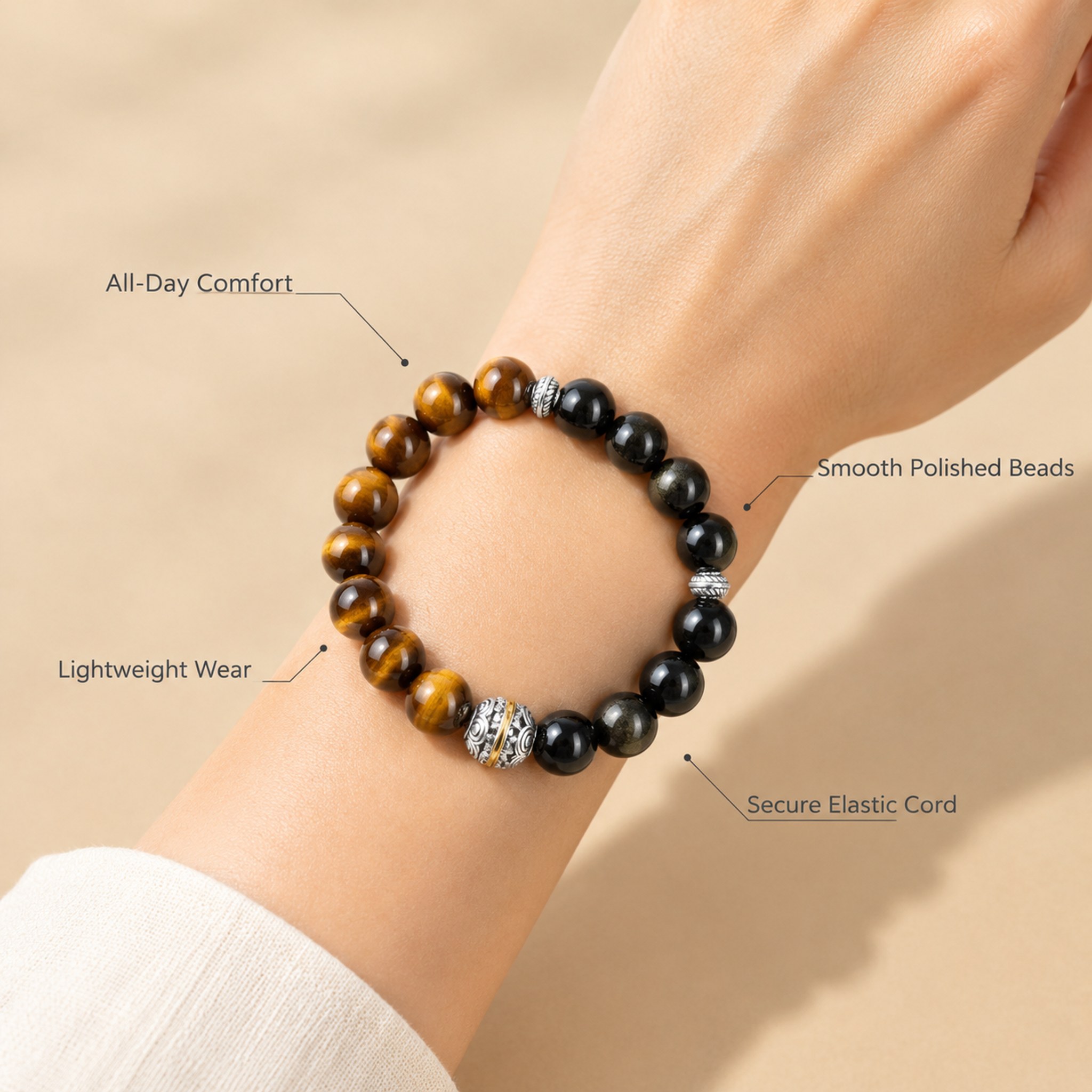 Tiger Eye & Obsidian Guochao Bracelet — image 7
