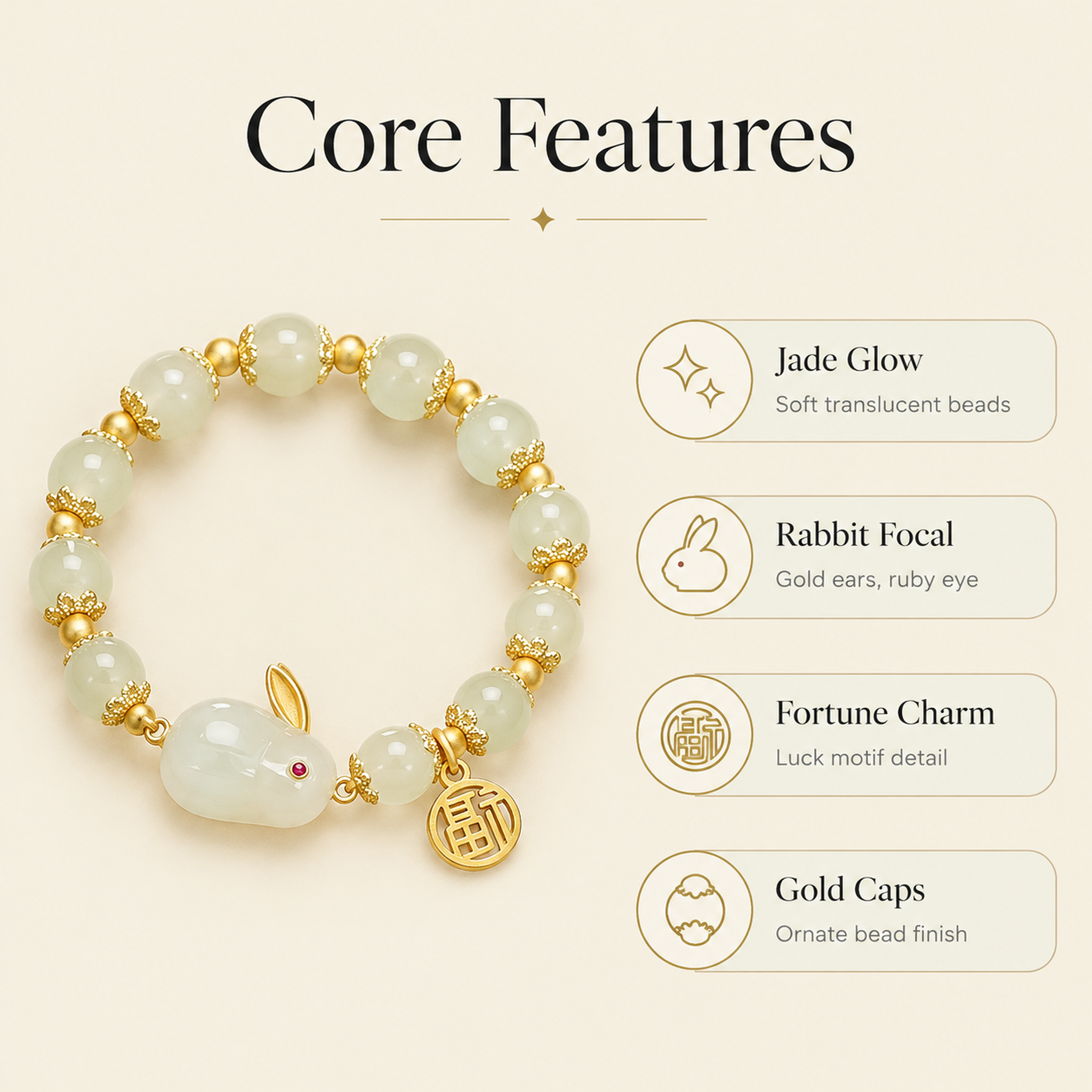 Jade-Look Rabbit Bracelet — image 6