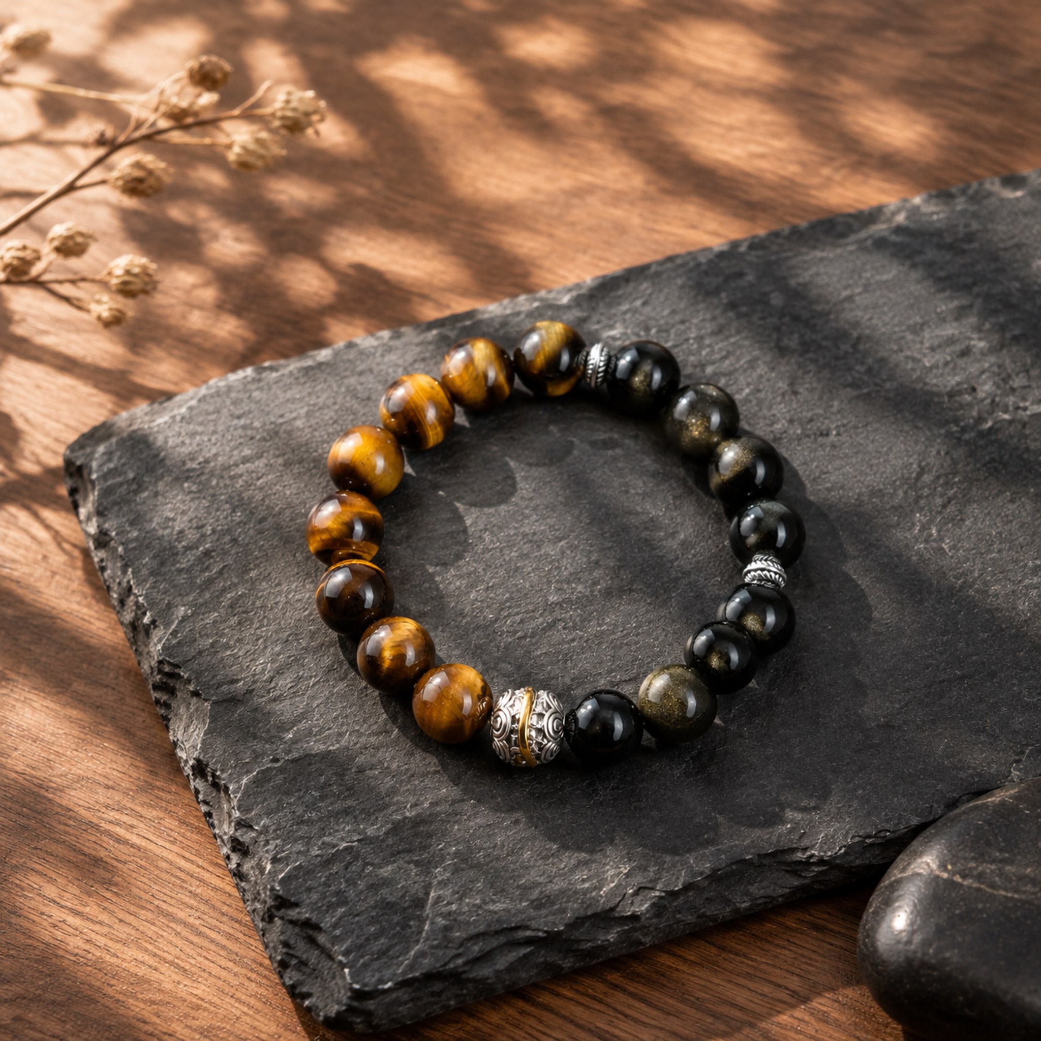 Tiger Eye & Obsidian Guochao Bracelet — image 4