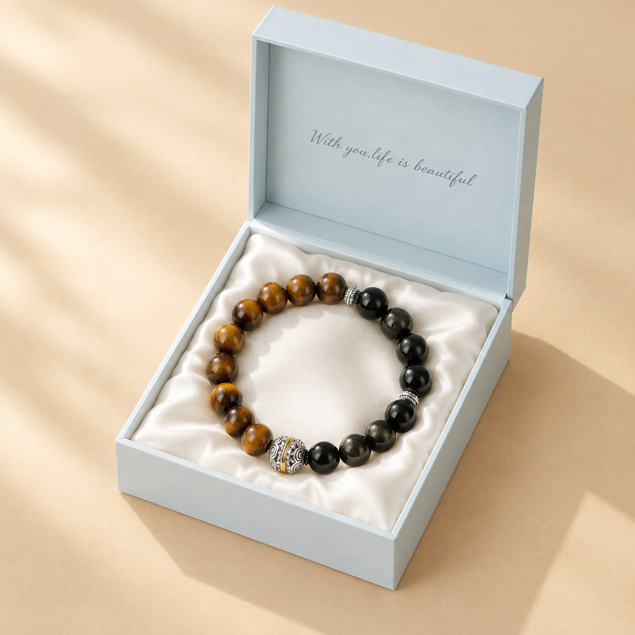 Tiger Eye & Obsidian Guochao Bracelet — image 9