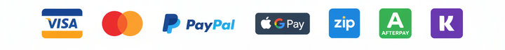 We accept Visa, Mastercard, PayPal, Apple Pay, Google Pay, Zip, Afterpay and Klarna